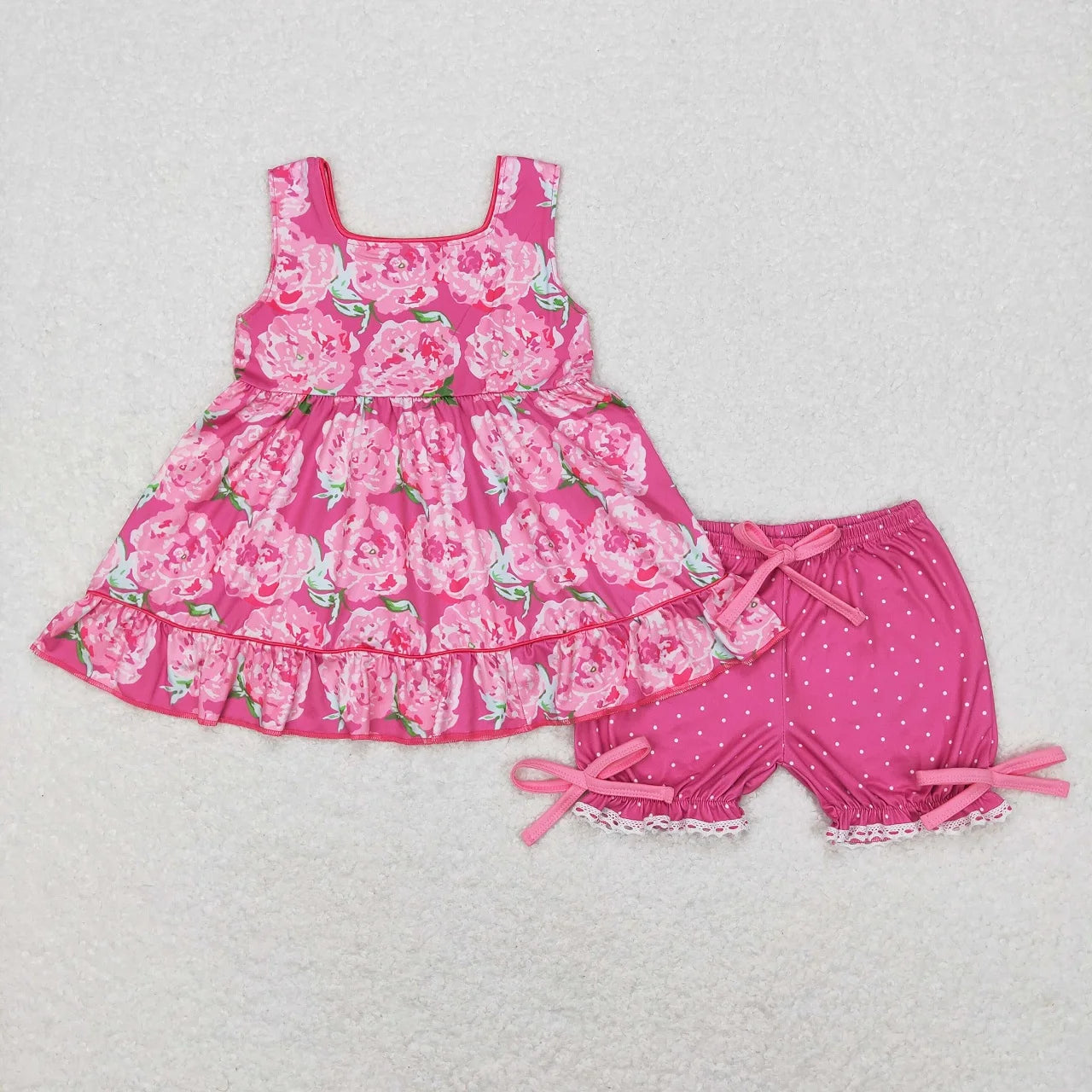 "Boho Cutie" Girl's Shorts Set - Rosey Rose 2 PC Floral & Polka Dot Outfit for Kids 6M-16Y