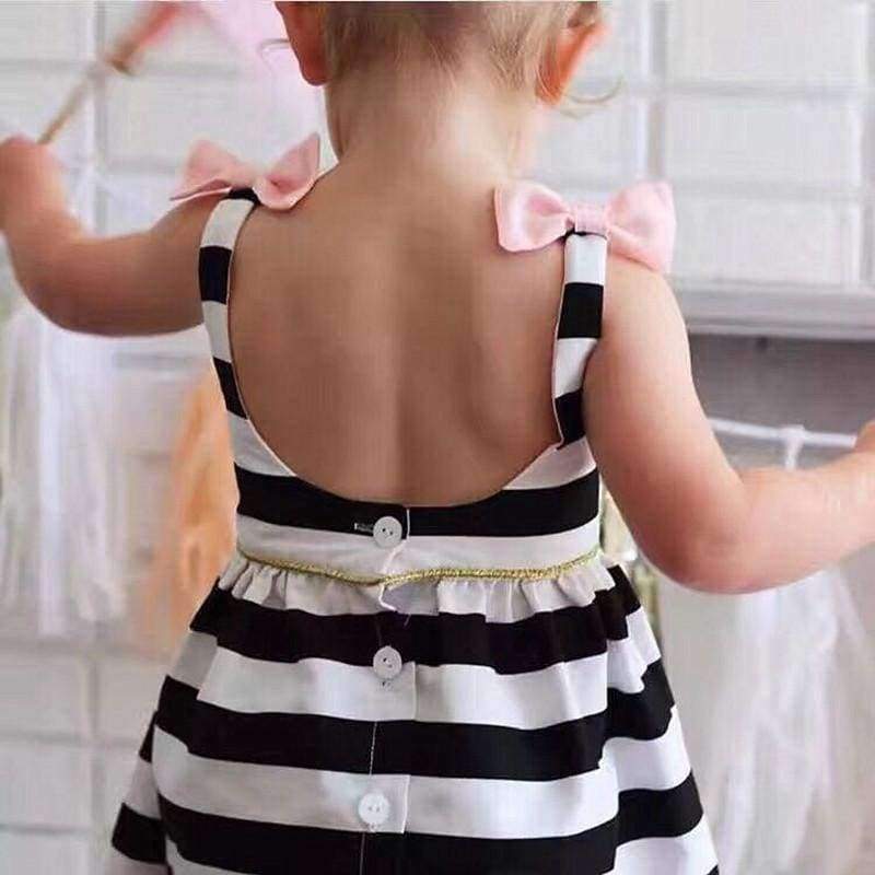 Black & White Striped Dress with Pink Bows - The Palm Beach Baby