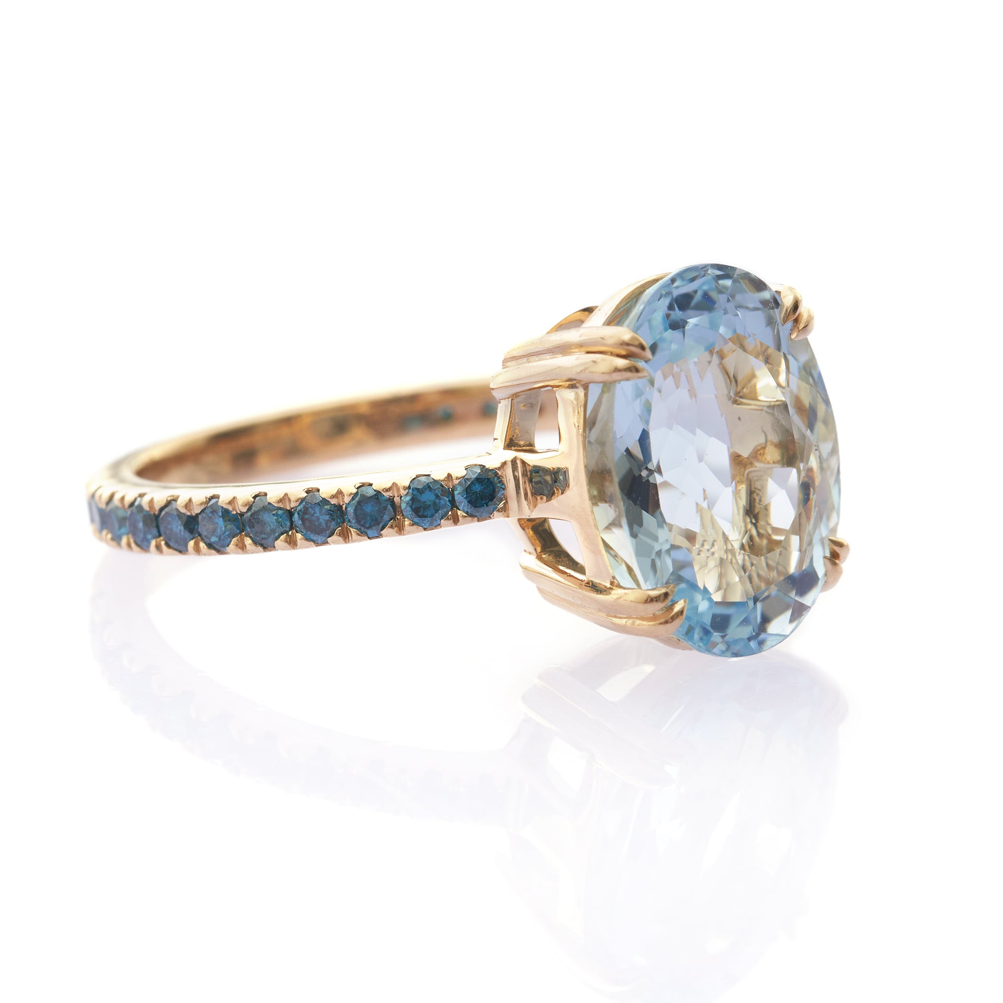 Aquamarine & Blue Diamond Oval Ring