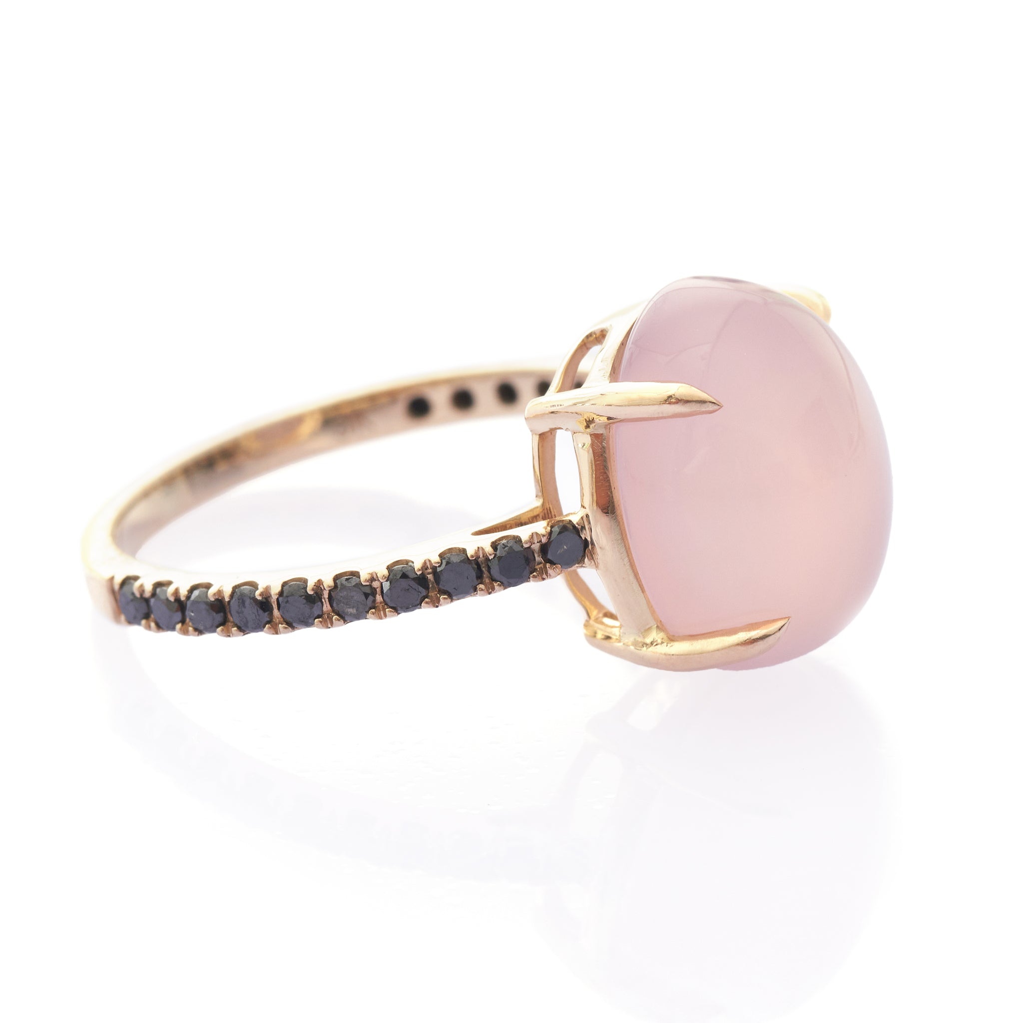 Pink chalcedony & Black Diamond Globe Ring