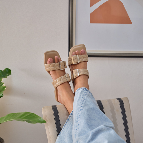 Buckled in Nude Flats