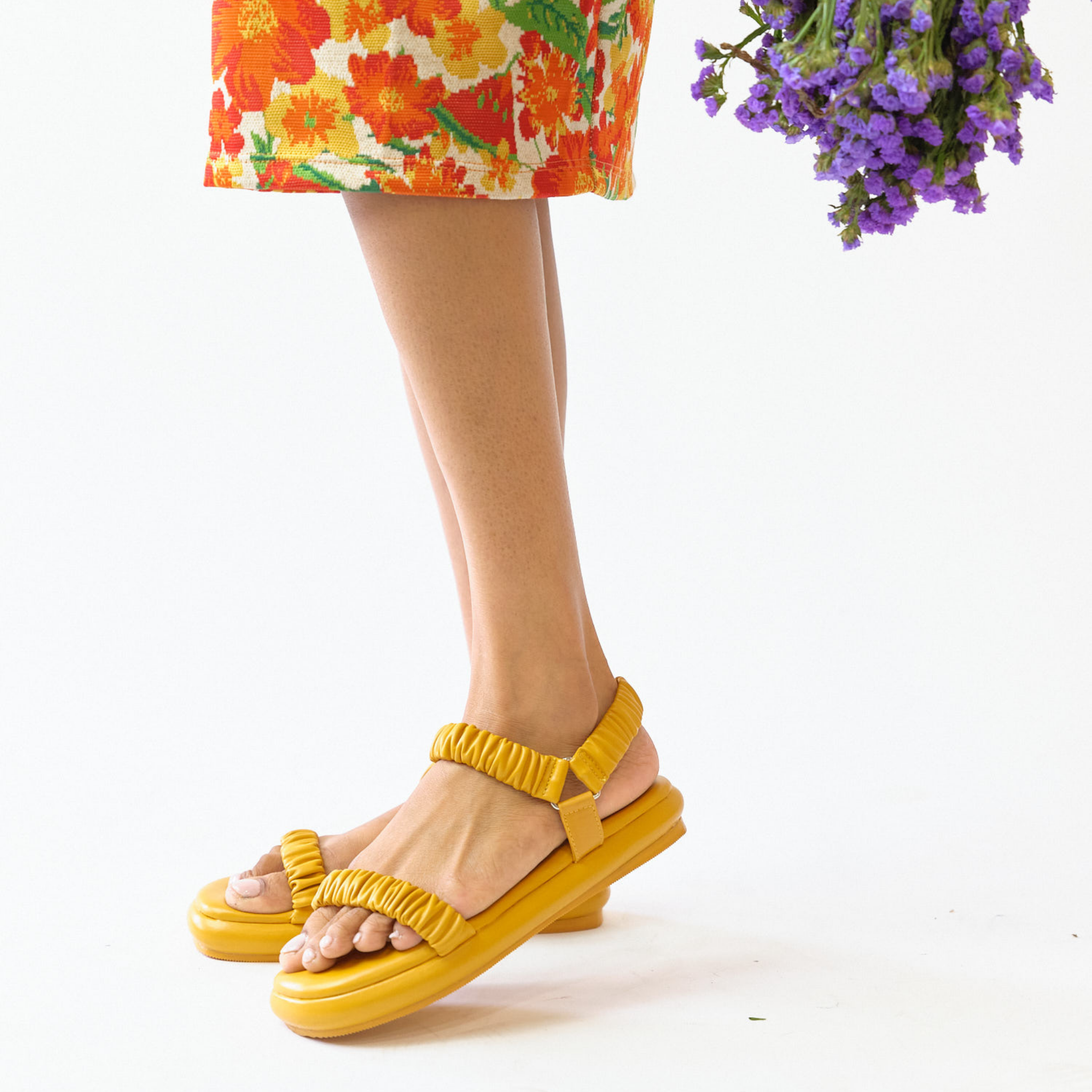 Yellow Ruffled Sandals For Women
