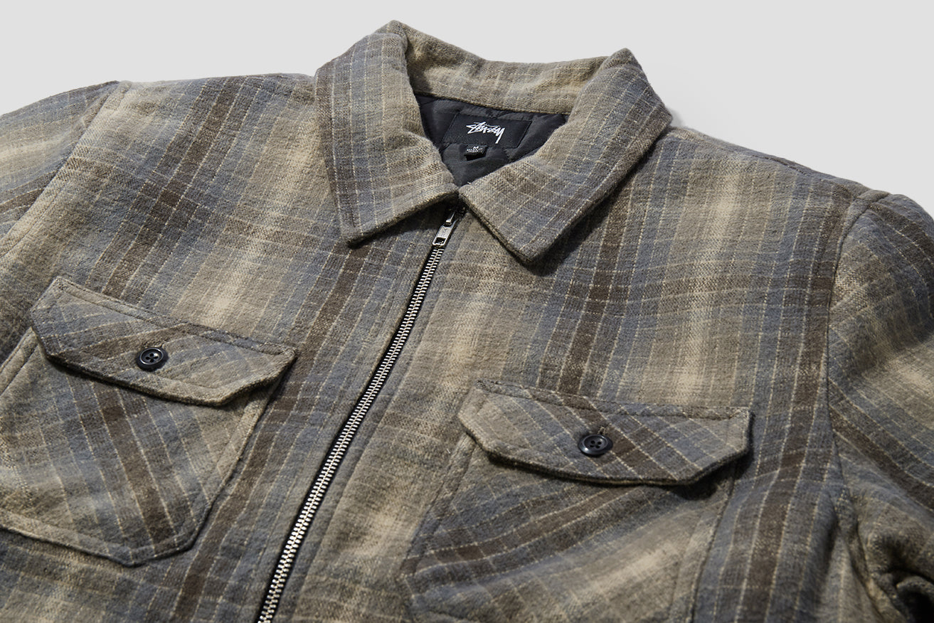 STÜSSY JACKET HEAVY BRUSH PLAID ZIP UP SHIRT 1110084 Grey – HARRESØ