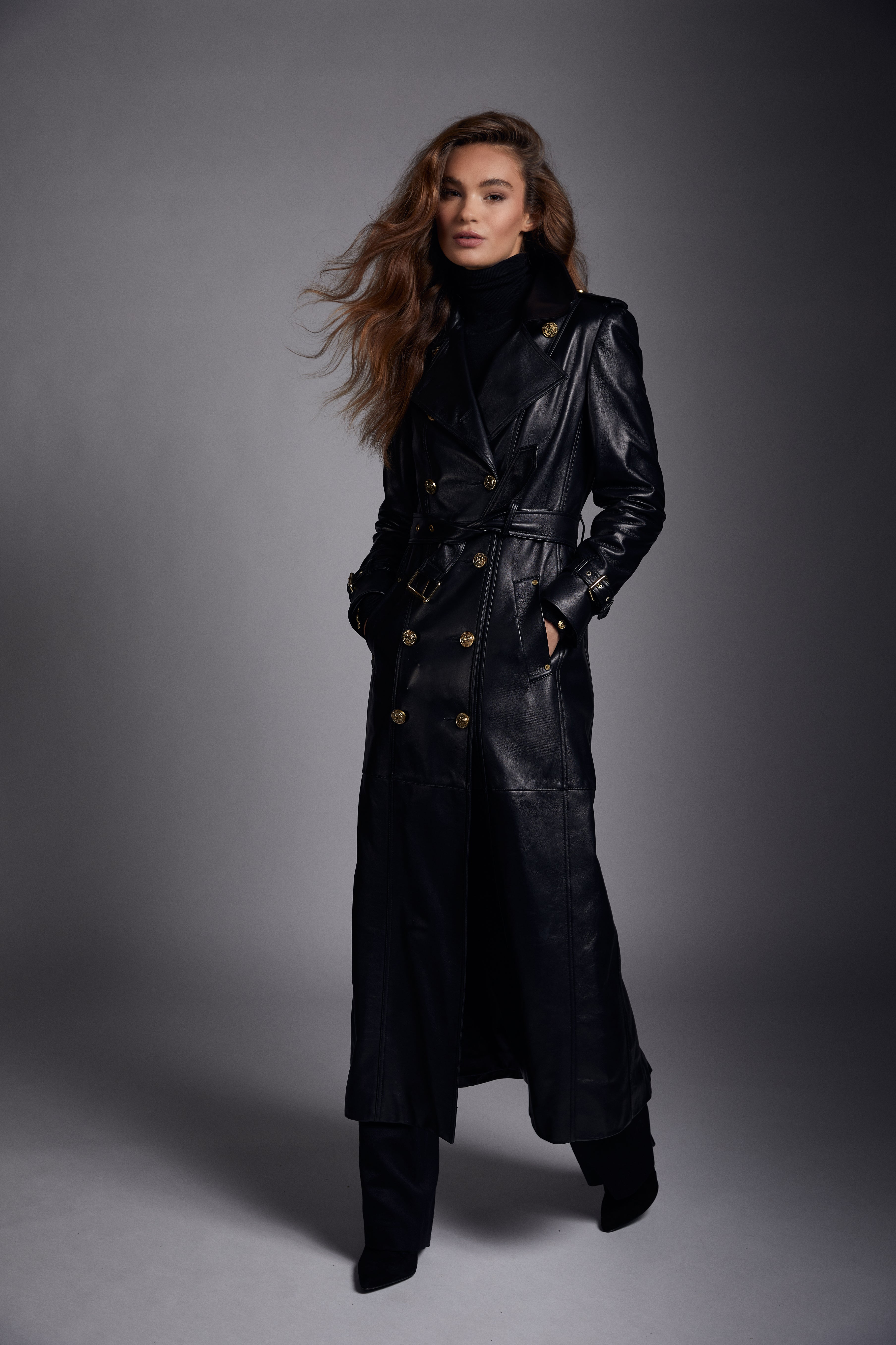 Full Length Marlborough Trench Coat (Valencia Leather Black)