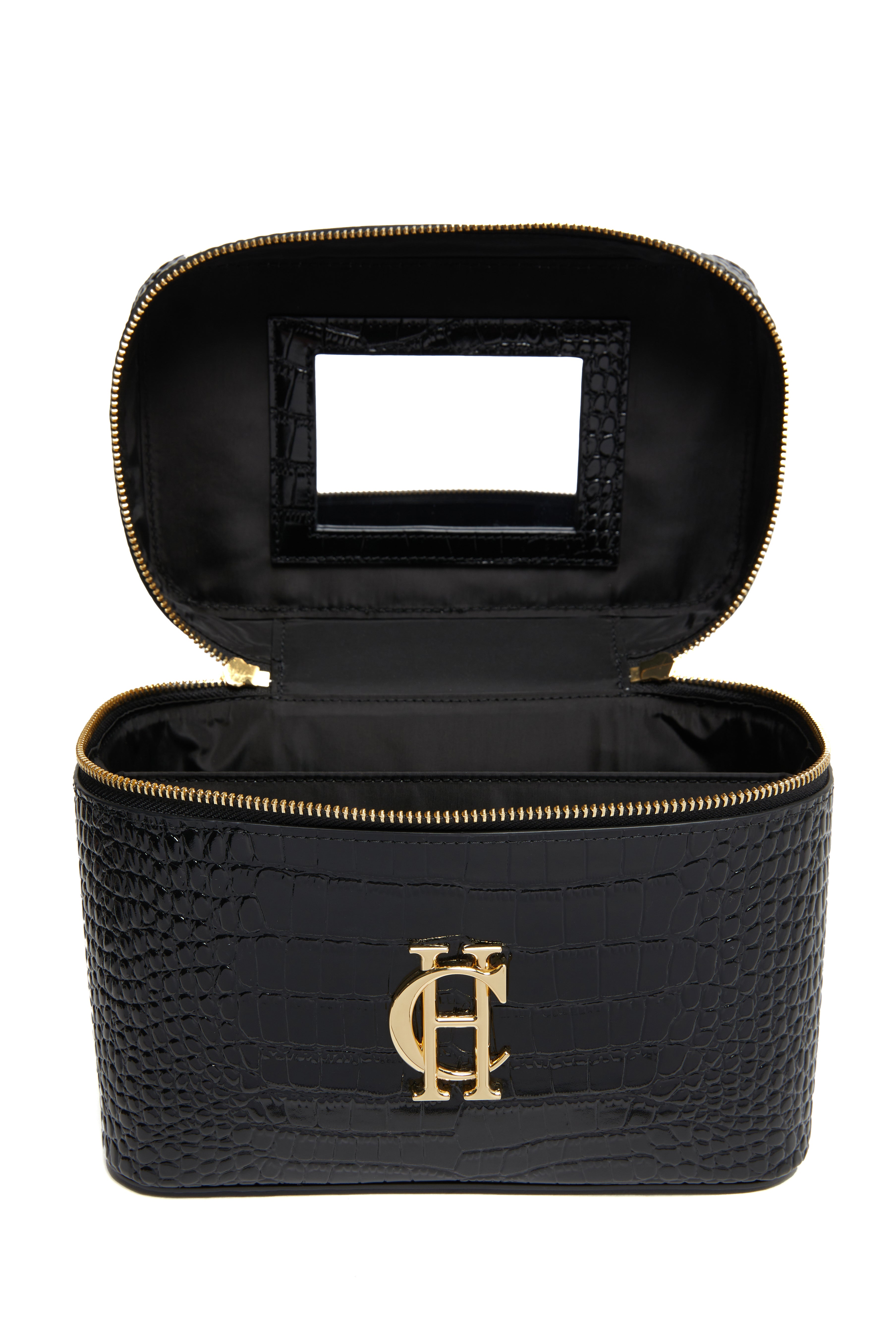 Travel Makeup Bag (Black Croc)