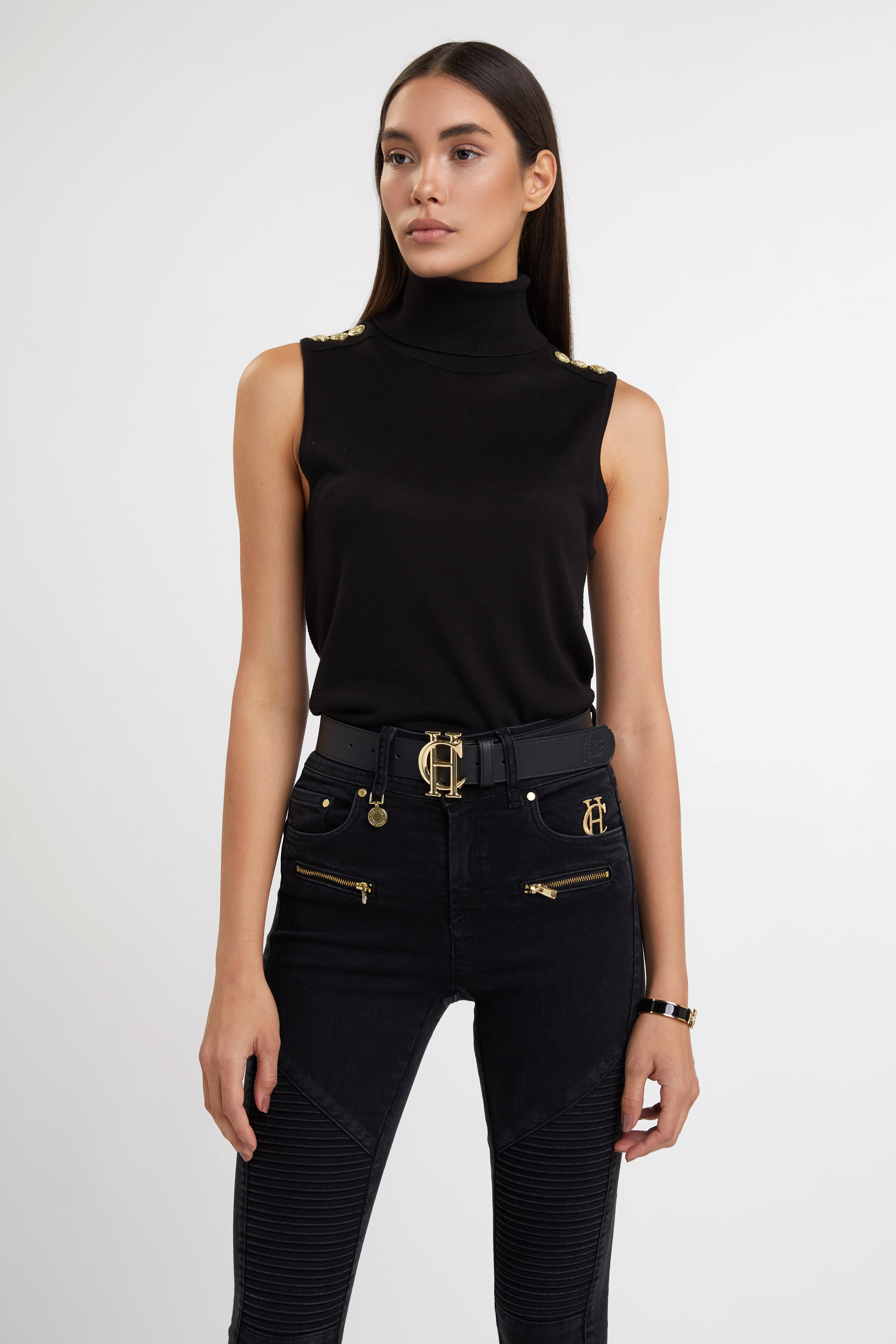 Luxury Sleeveless Roll Neck (Black)