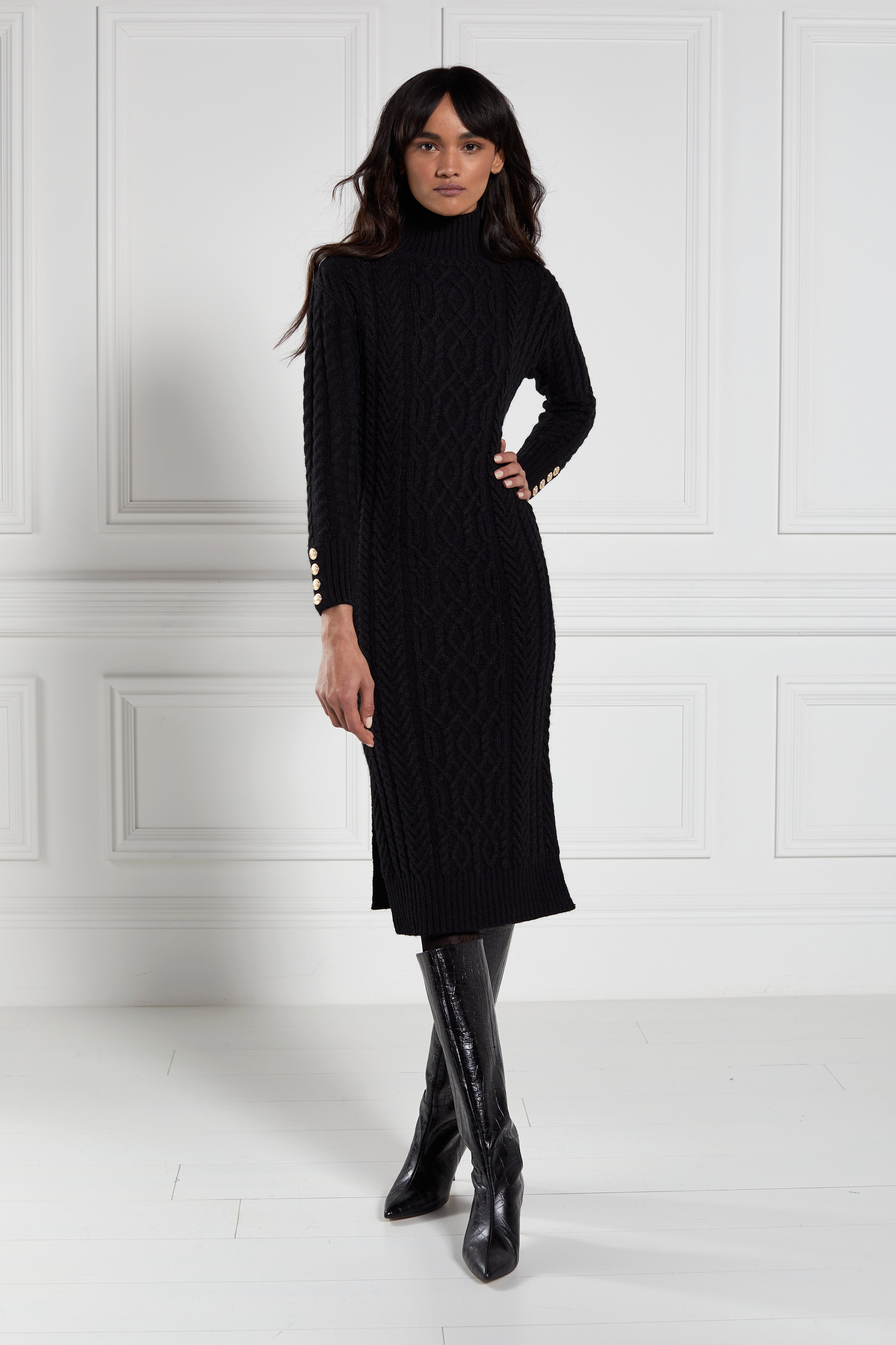 Windsor Cable Midi Dress (Black)