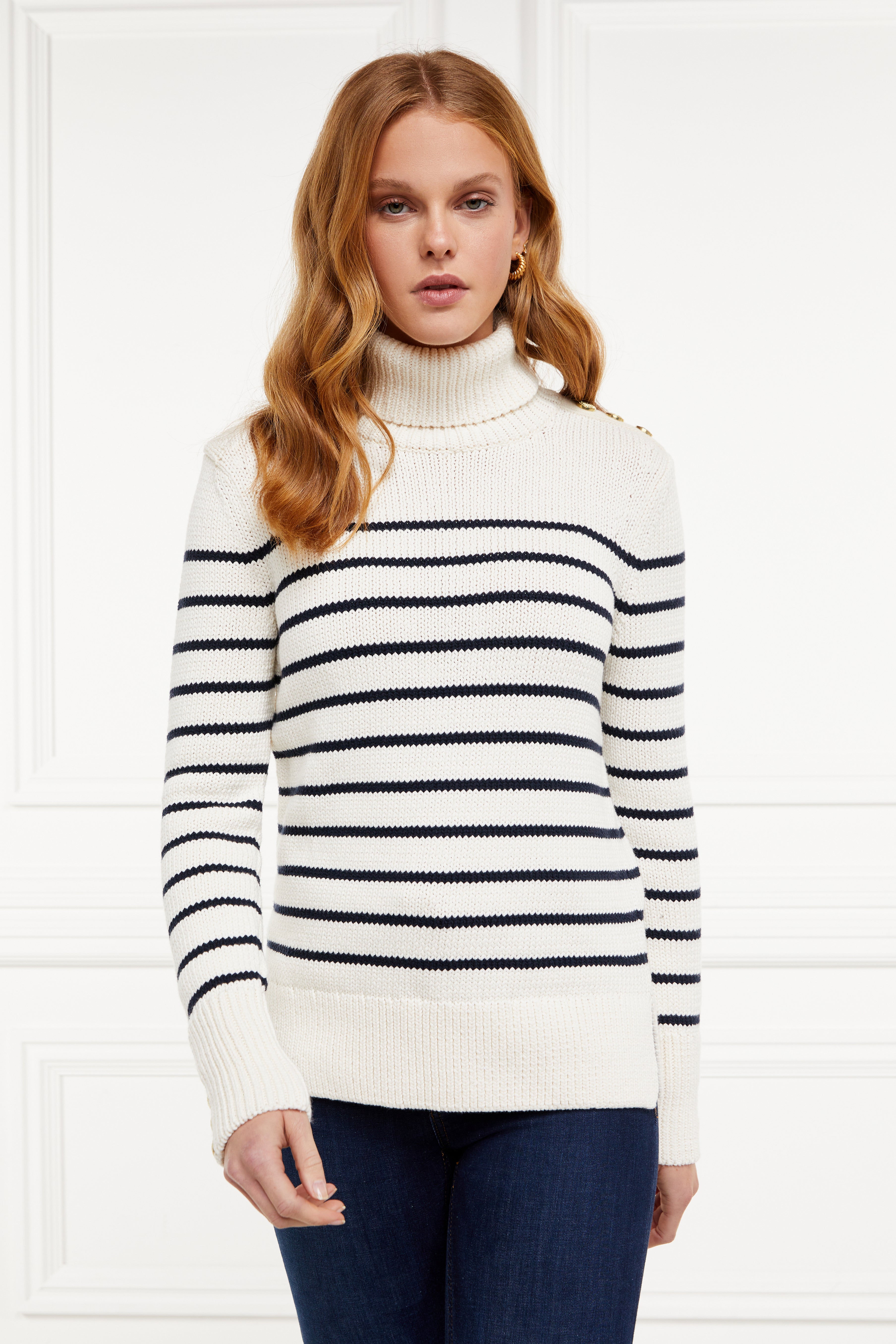 Henley Roll Neck Knit (Natural Ink Navy)