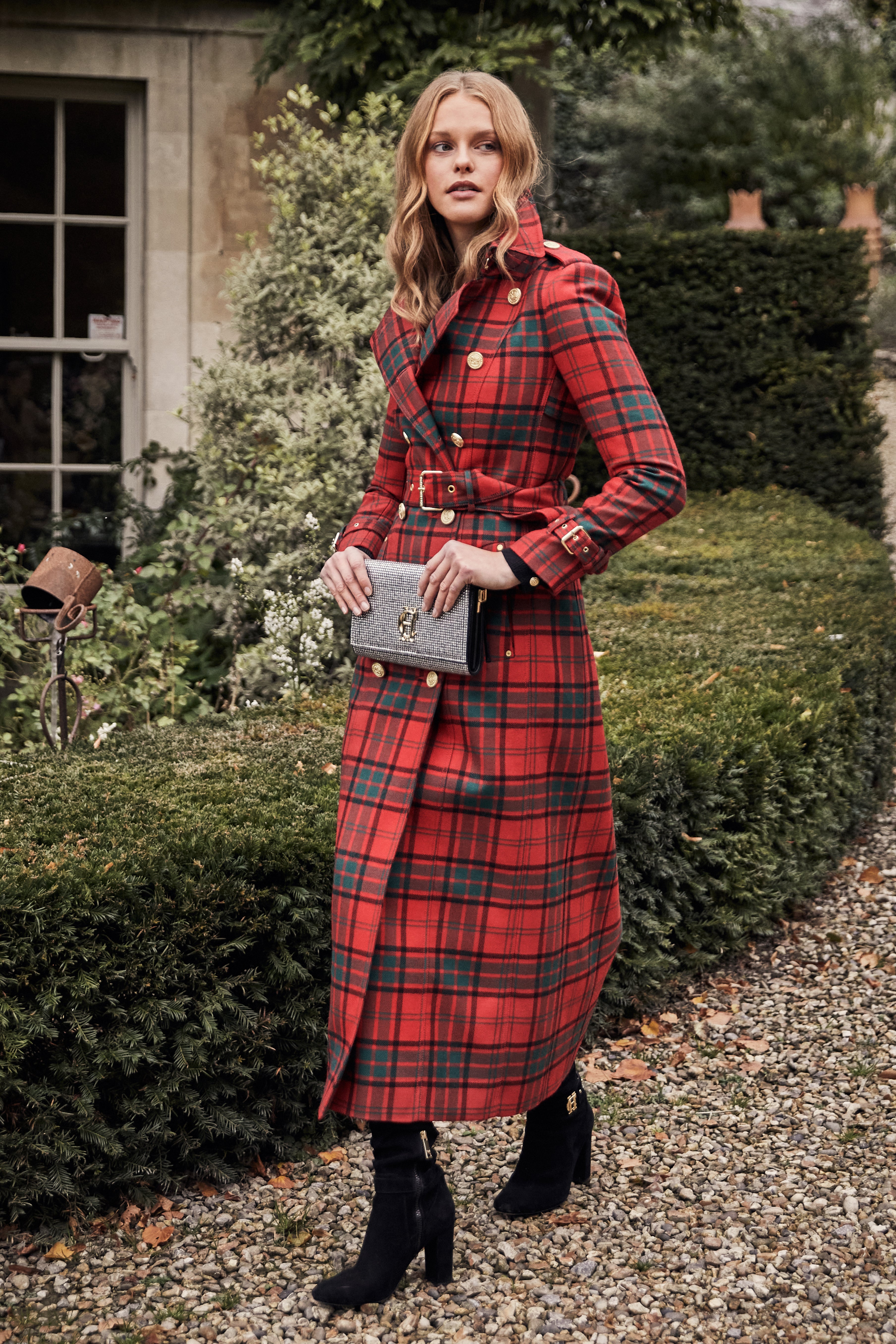 Full Length Marlborough Trench Coat (Red Tartan)