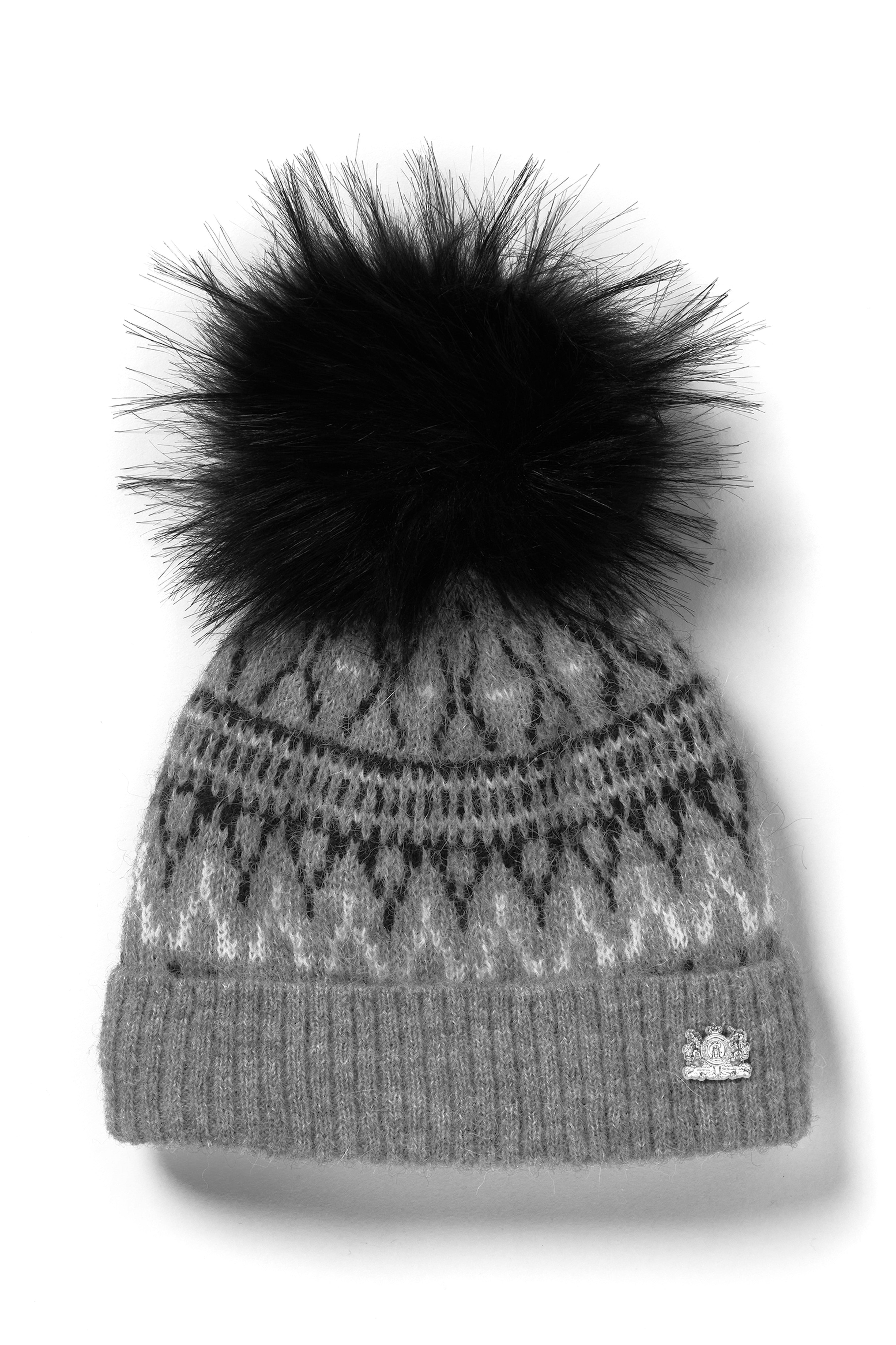 Fairisle Bobble Hat (Soft Grey)