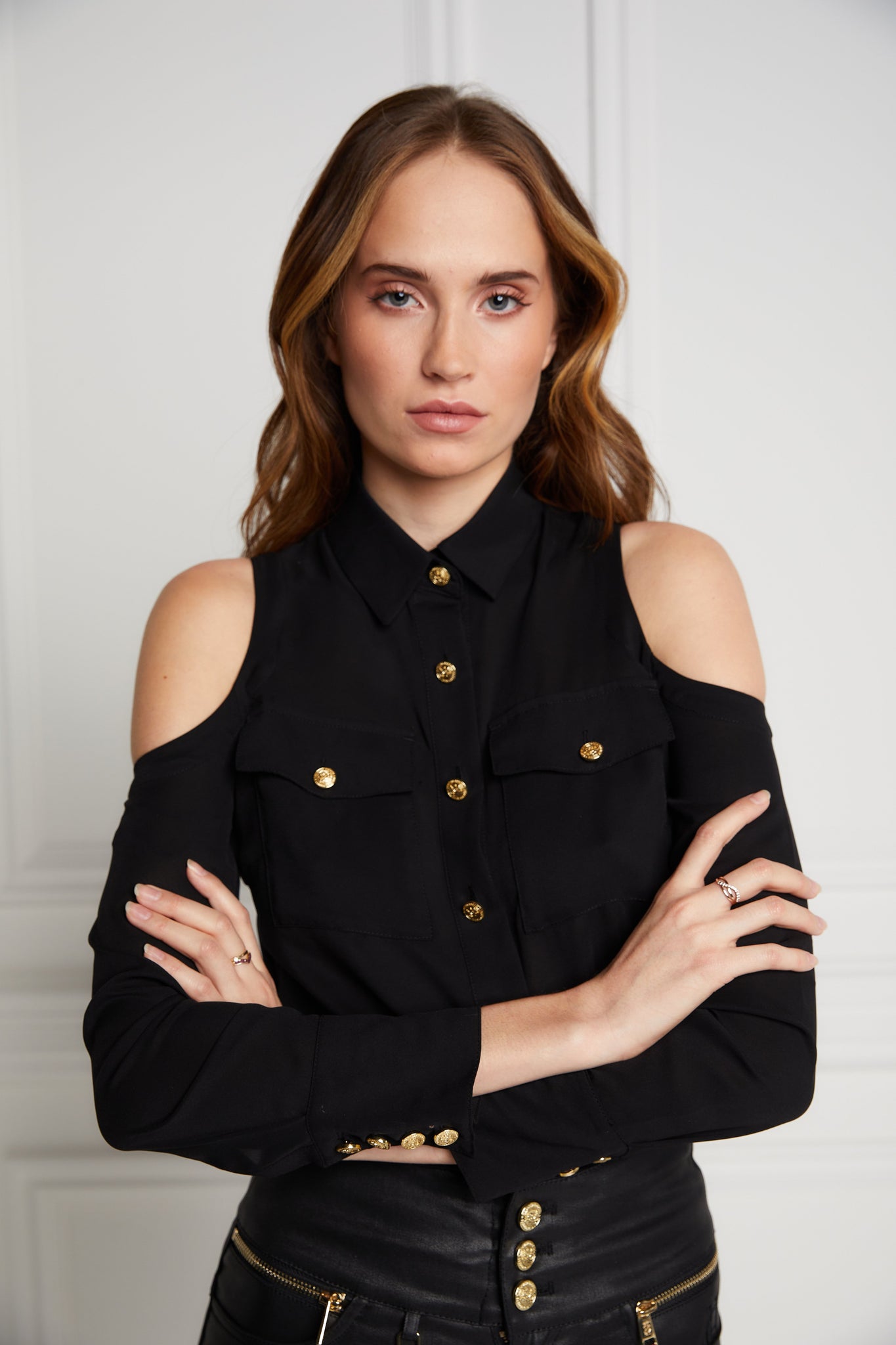 cold shoulder black shirt