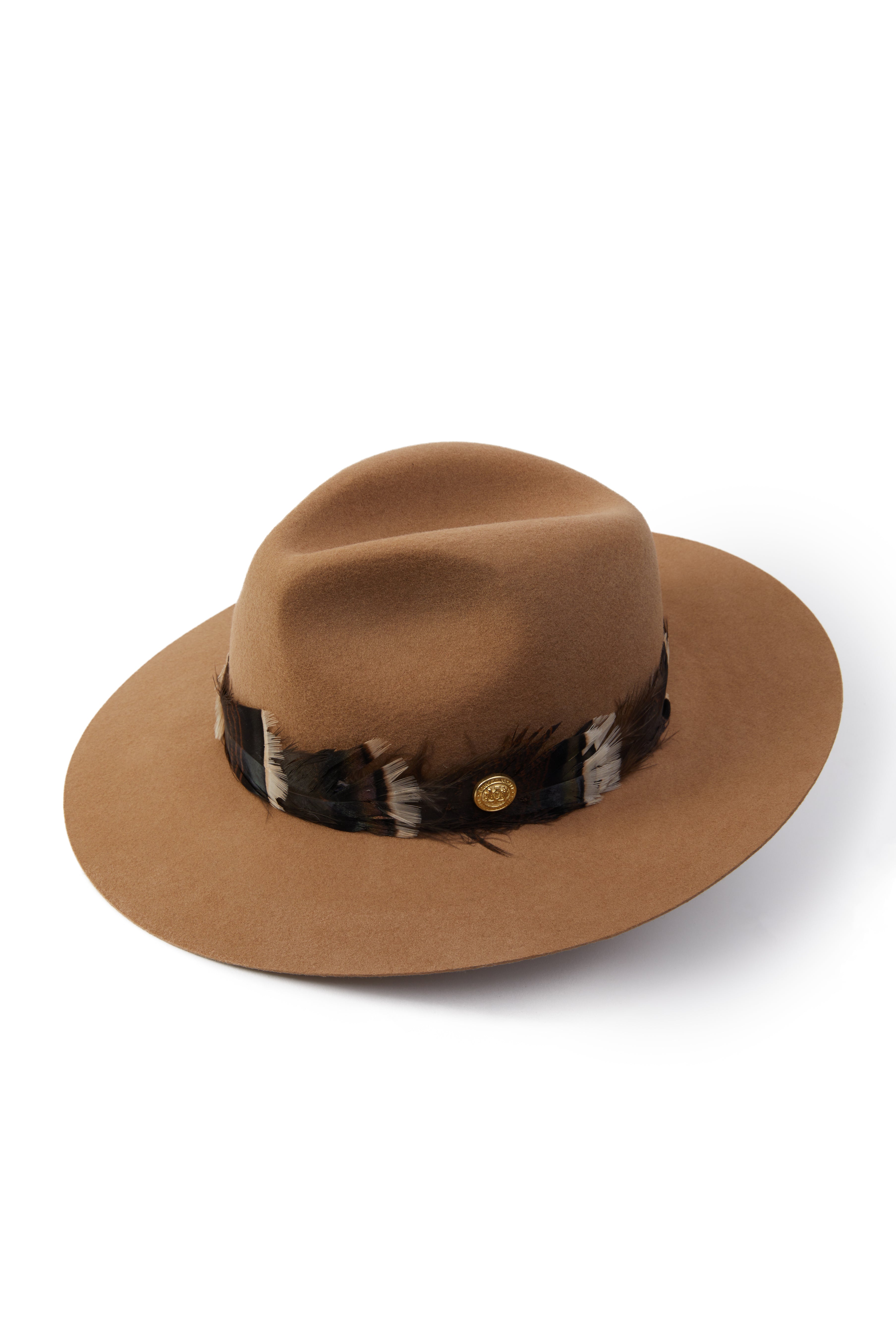 Trilby Hat Iridescent Feather Band (Camel)