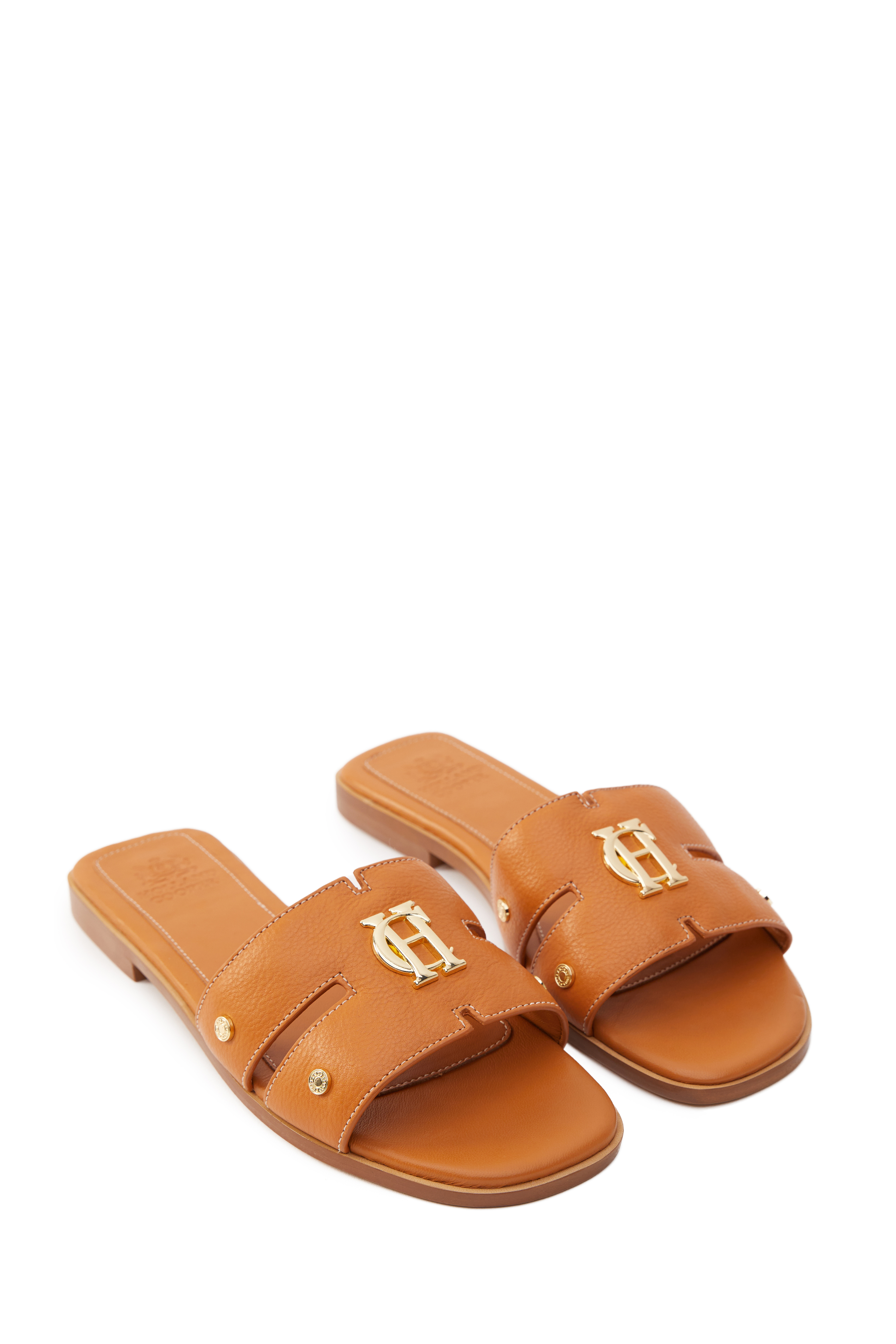 Monogram Slides (Tan Leather)