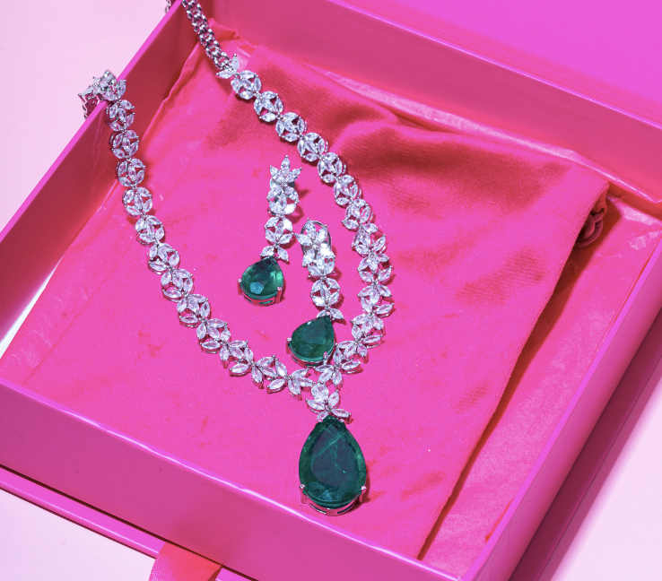 Jaipur Rose Riviera Modern Kundan Statement Necklace & Earring Set