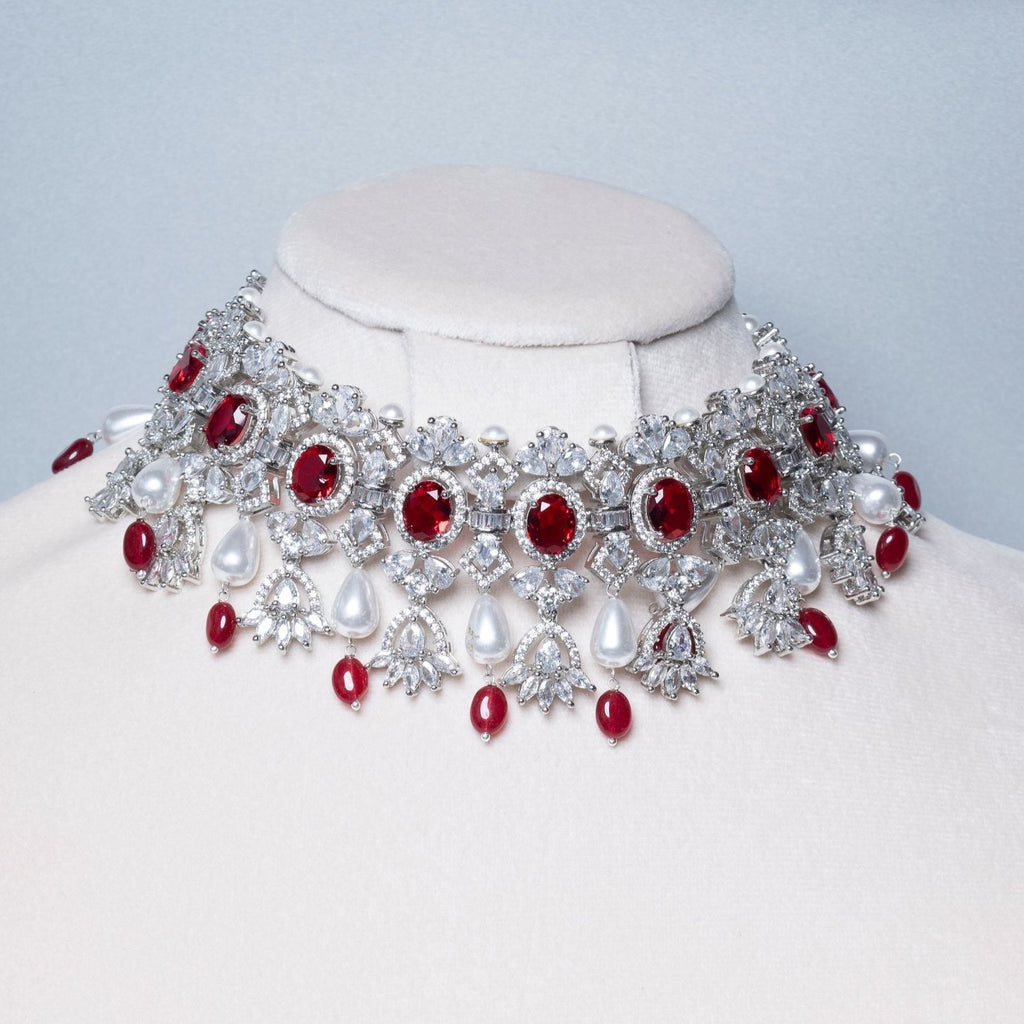 Stunning Mirabelle Pink Tourmaline and Ruby White Gold Necklace