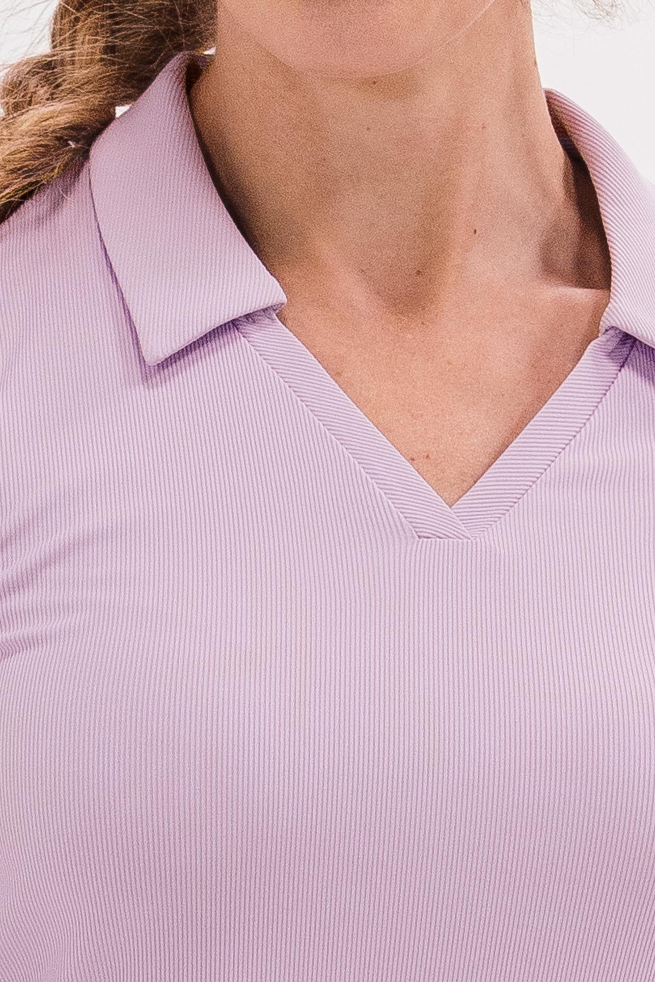 V-Neck Ribbed Long Sleeve Polo | Foray Golf