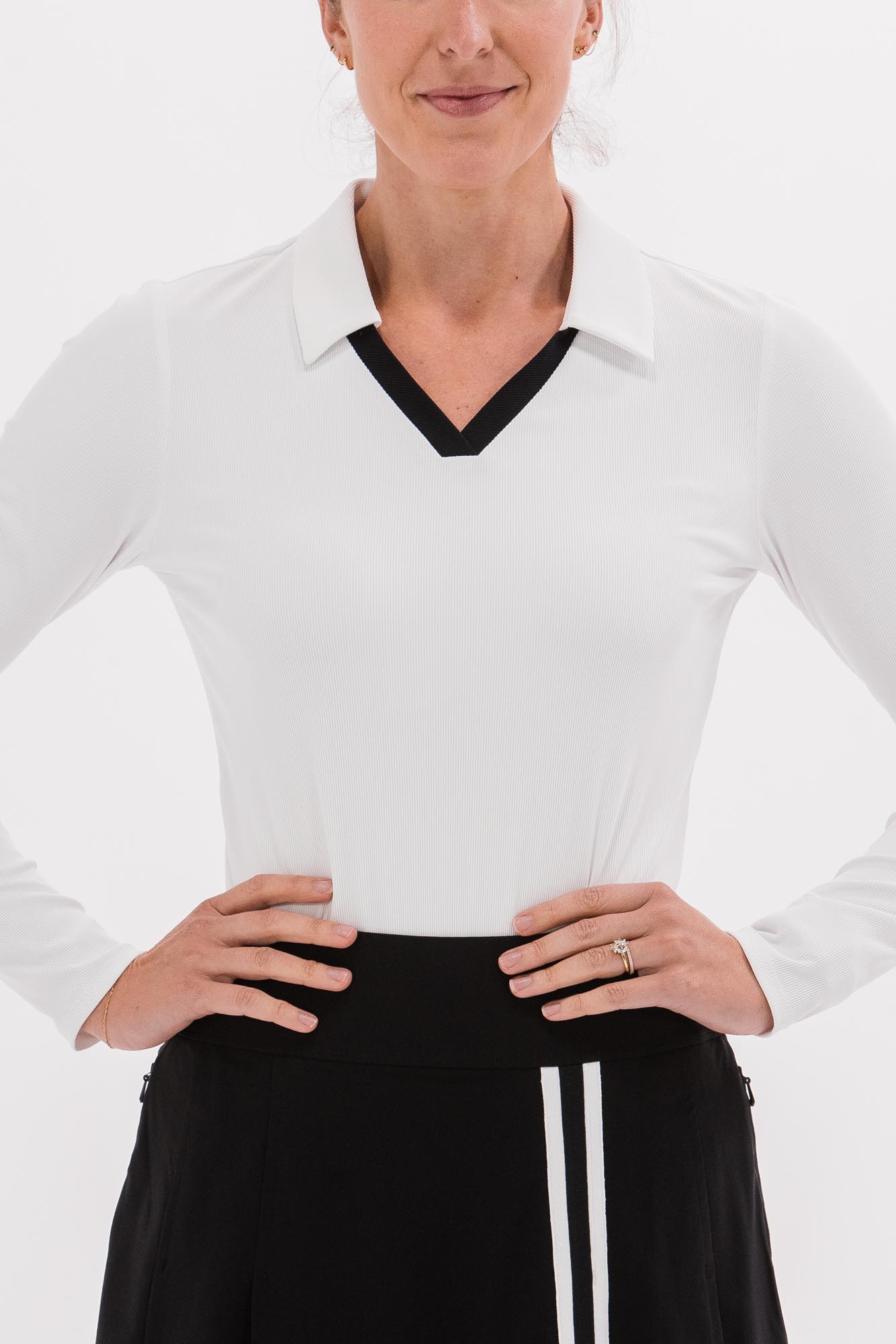 V-Neck Ribbed Long Sleeve Polo | Foray Golf