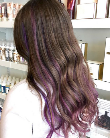 purple and pink highlights brown hair
