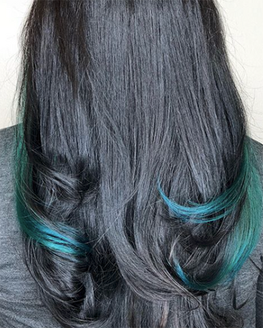 green highlights in black hair