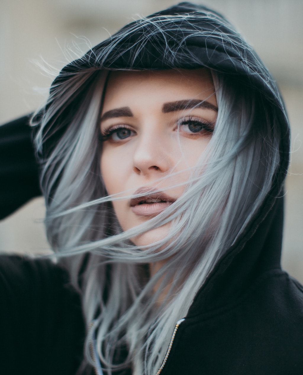 Silver grey hair