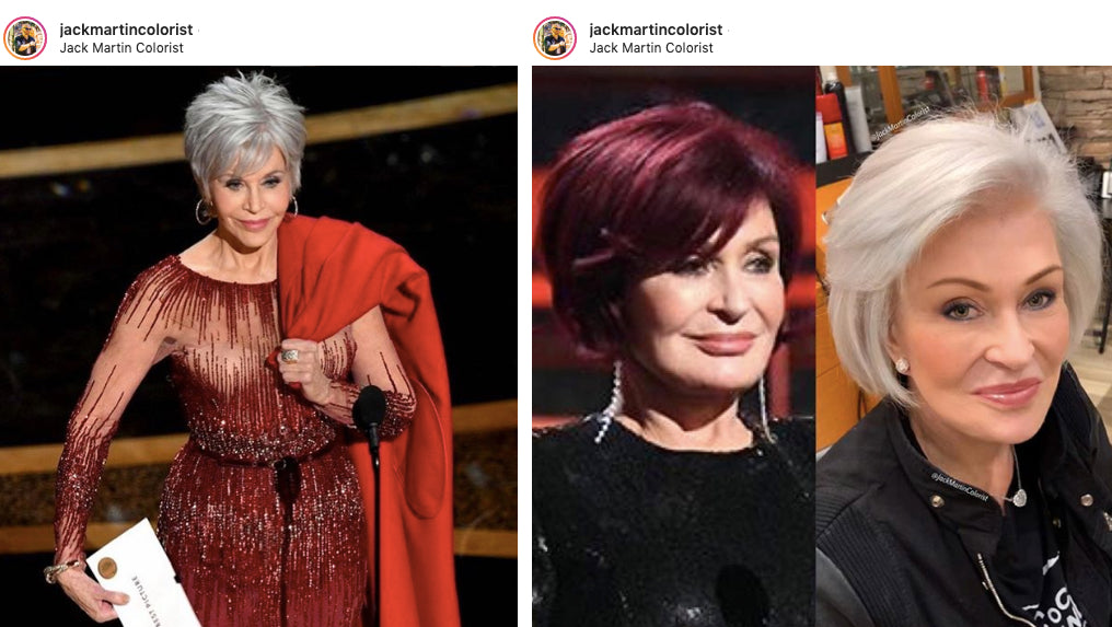 Jane Fonda grey hair, Sharon Osbourne silver hair