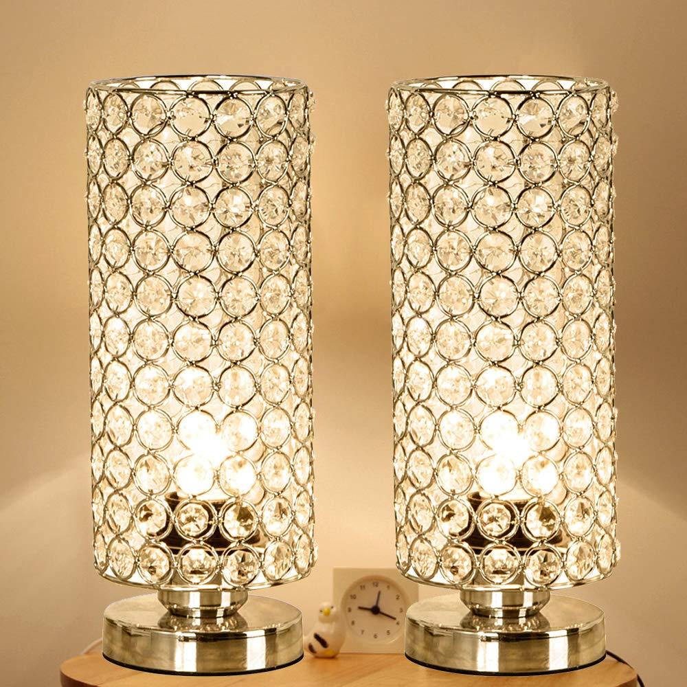 Focondot Crystal Table Lamp Set Decorative Nightstand Room Lamps