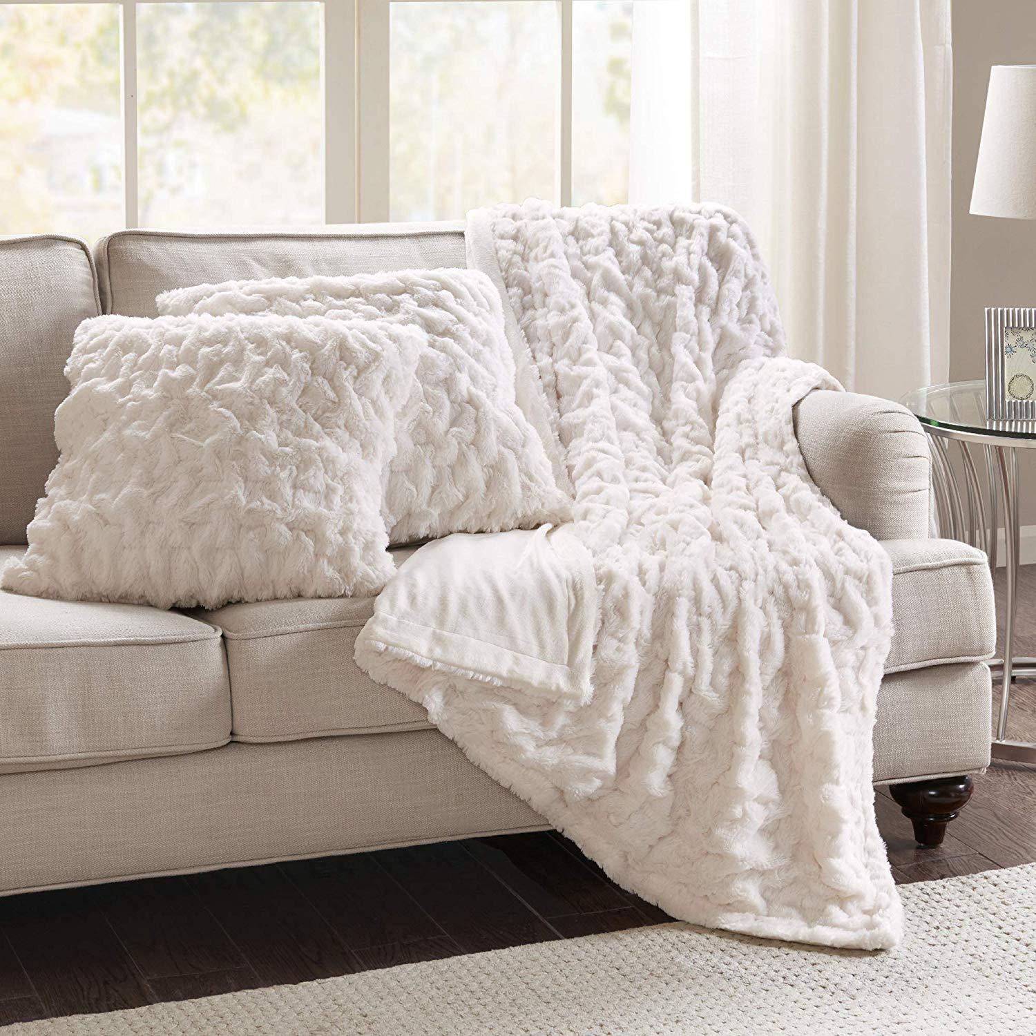 Comfort Spaces Faux Fur Throw Blanket Set – Fluffy Plush Blankets for
