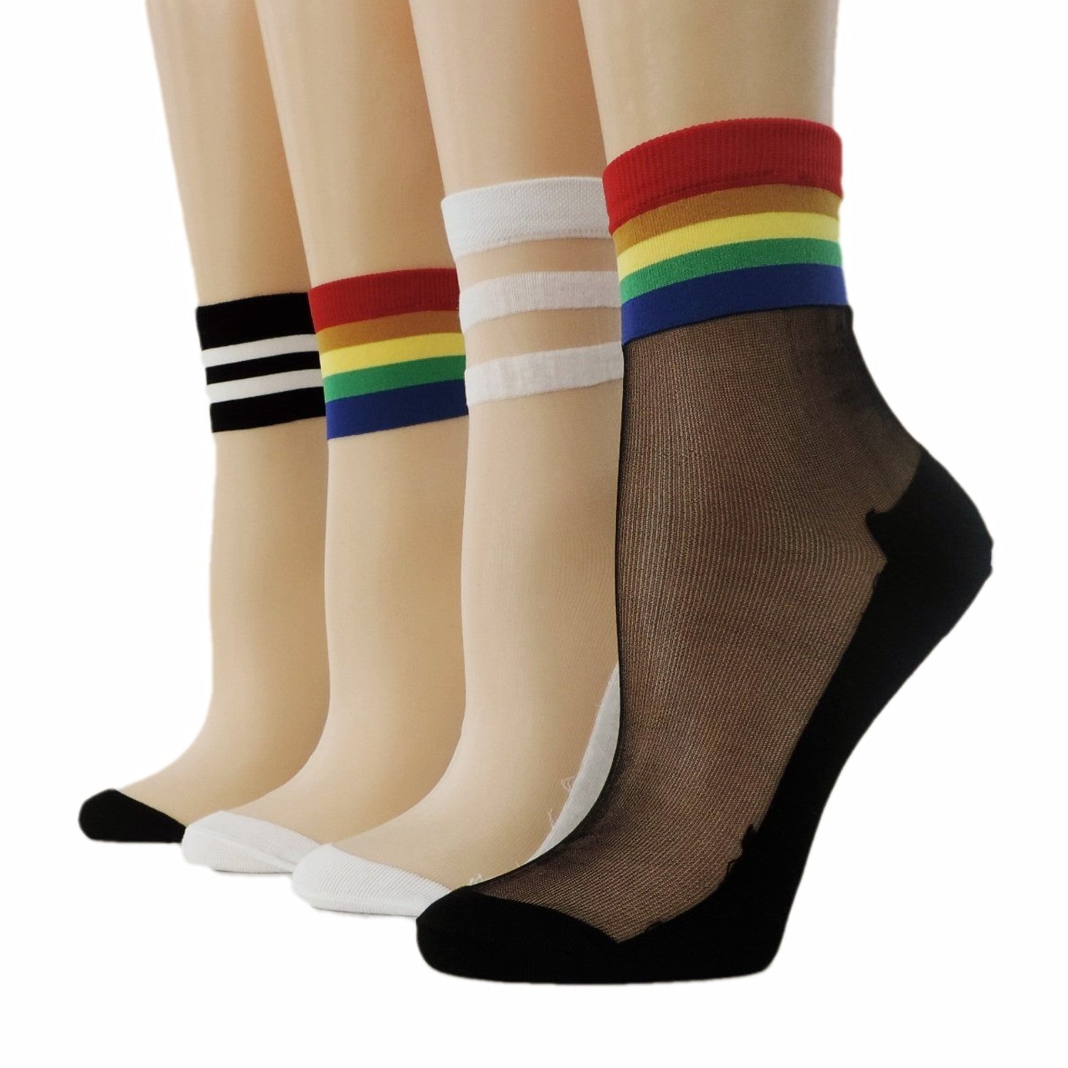 Multi Striped Sheer Socks (Pack of 4 Pairs)