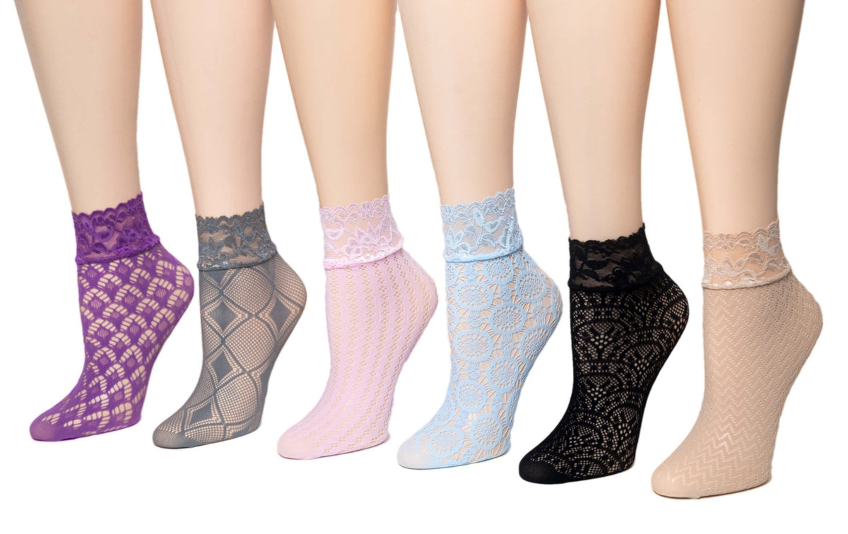 Elegant Net Patterned Sheer Socks (Pack of 6 Pairs)