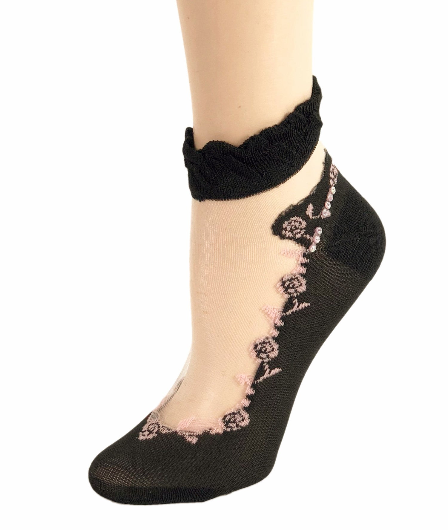 Sleek Pink Roses Ankle Sheer Socks