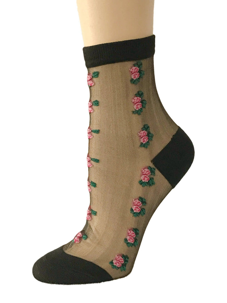 Vertical Pink Flowers Sheer Socks