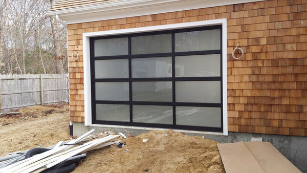 12 X 10 Full View Modern Garage Door With Matte Black Finish With Frosted  Glass