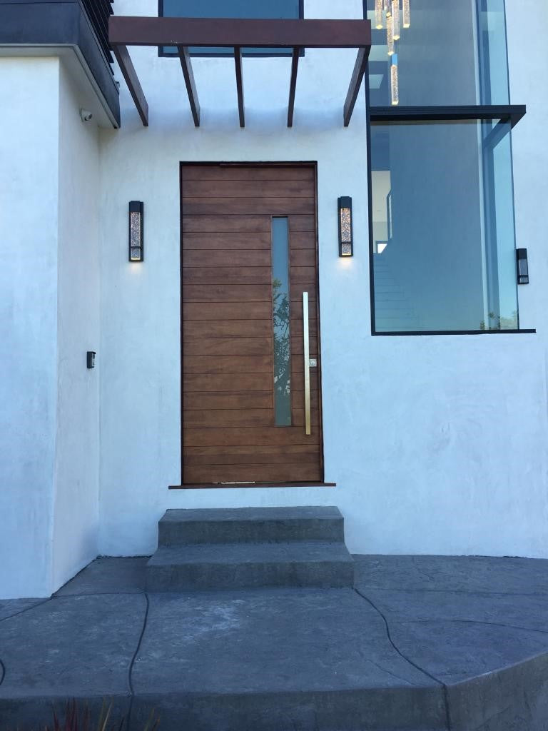 Nobu - Modern Mahogany Wood & White Laminated Glass Entry Solid Door