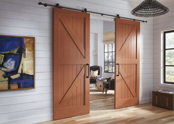 Nicolas Rustic Unfinished 2 Panel V Groove Knotty Alder Barn Door Free Shipping
