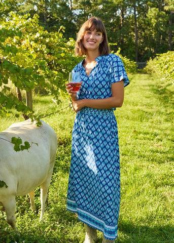 Woman wearing Kiawah Island Cap Sleeve Maxi Dress