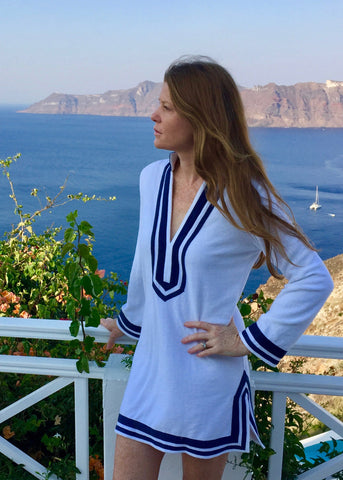 Woman wearing White Terry Tunic in Greece