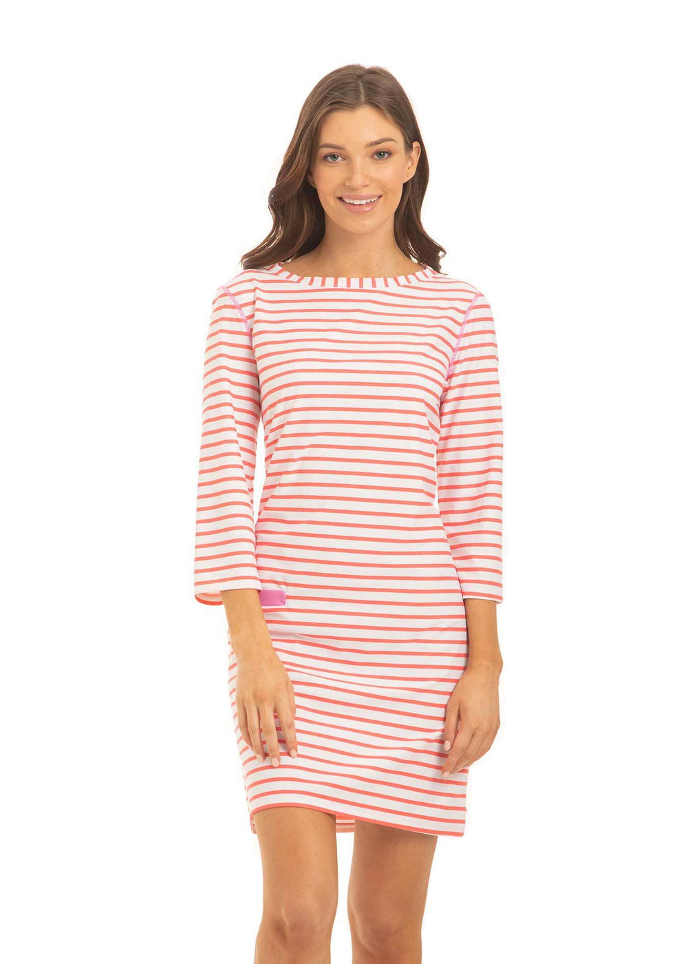 Coral Geo Stripe Cabana Shift Dress | Long Sleeve Dress for Women