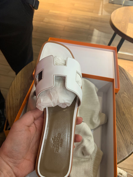 hermes white slippers