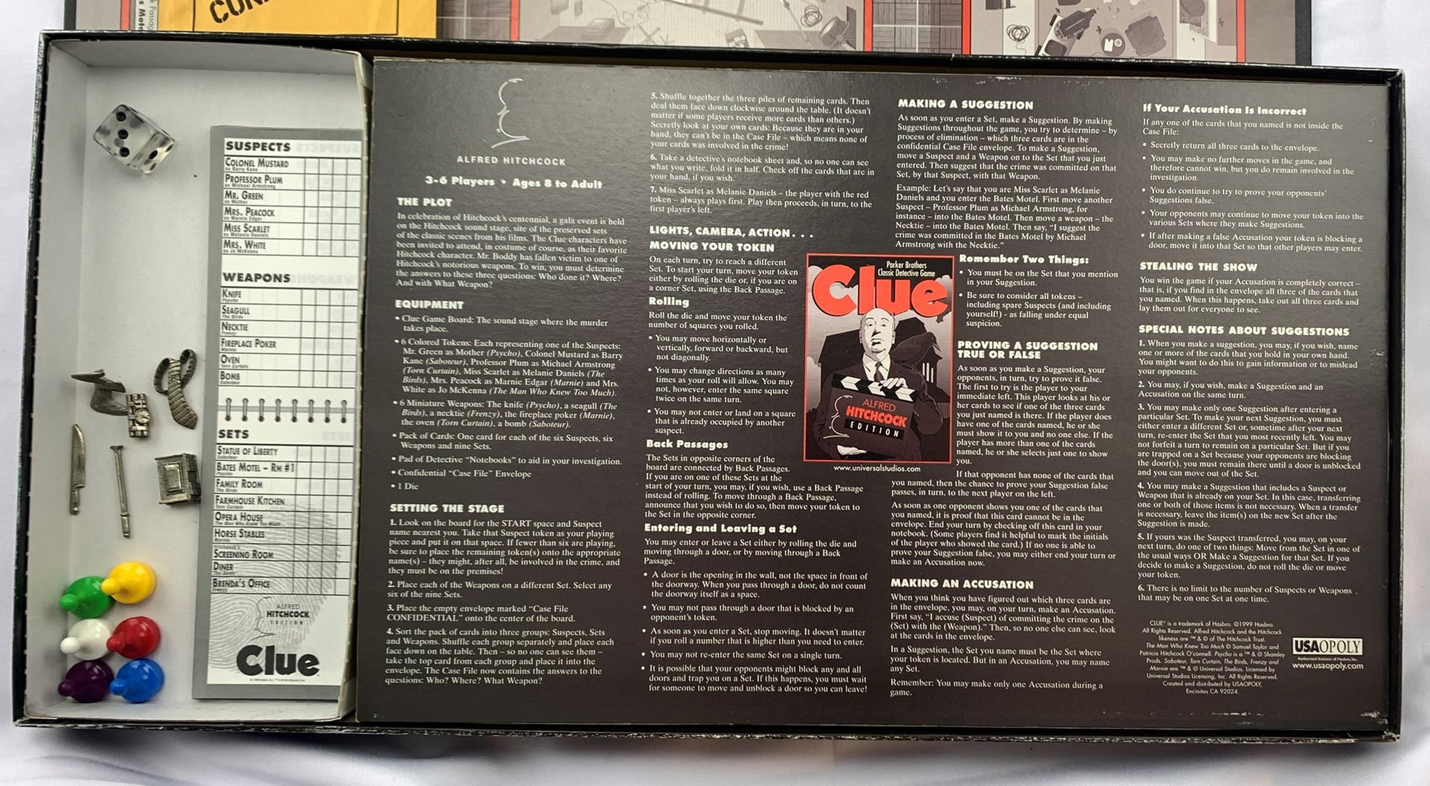 Alfred Hitchcock Clue Game 1999 Parker Brothers Great Condition