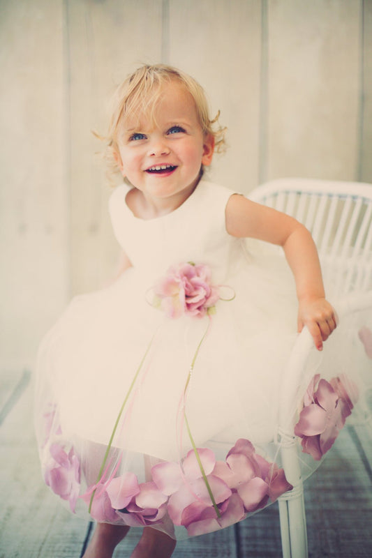Dusty Rose Top Satin Flower Petal Baby Dress – Kid's Dream