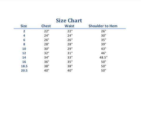 First Communion Dress Shopping Guide - size chart