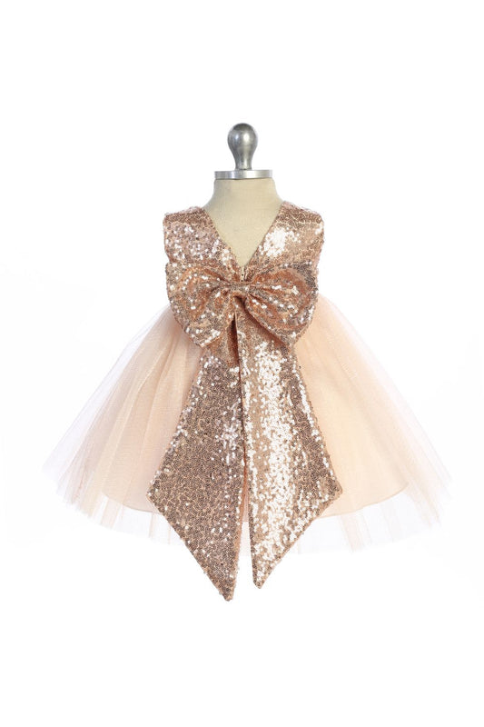 Blush/Rose Gold Sequins V Back & Bow Girls Dress – Kid's Dream
