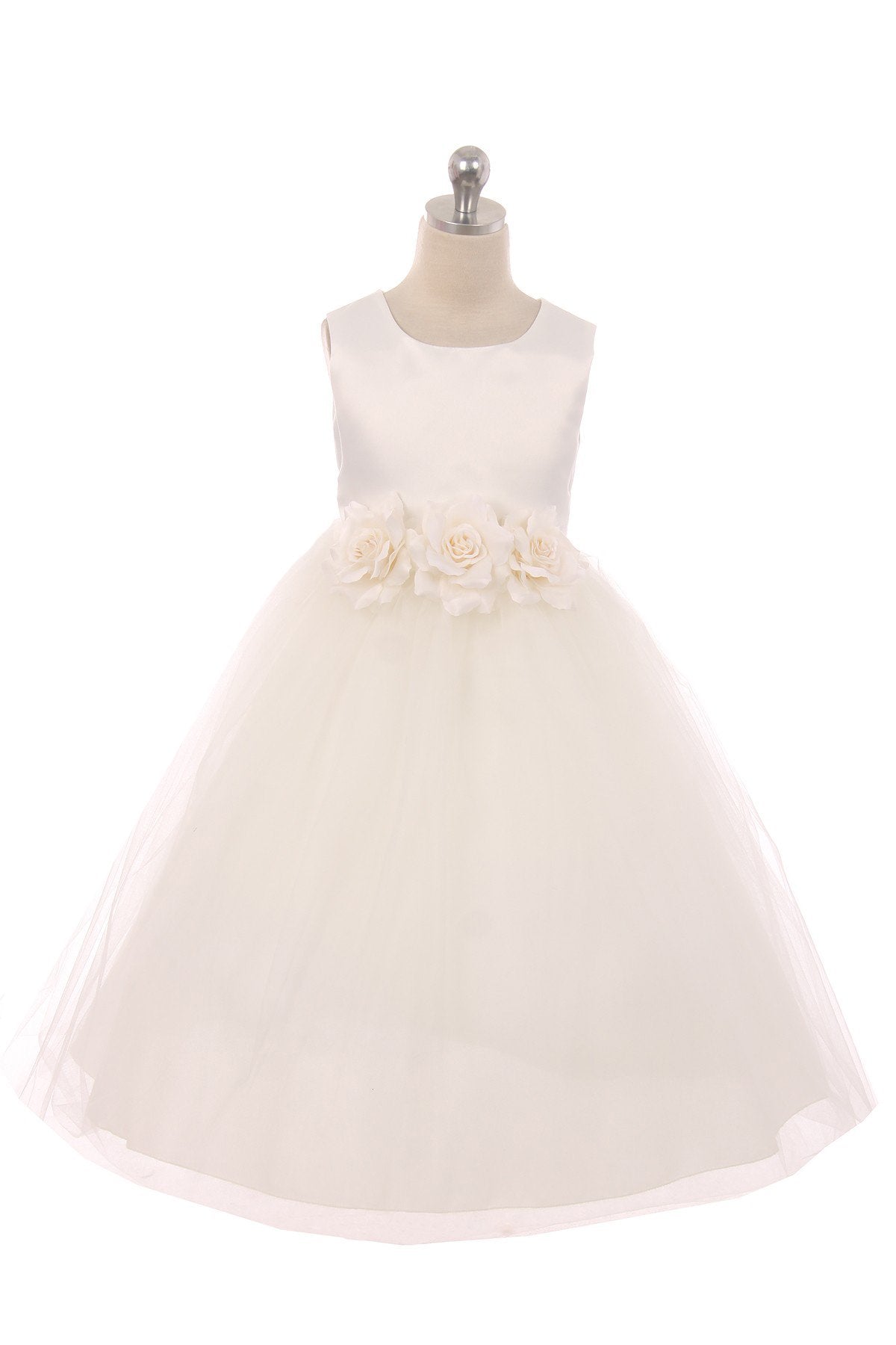Satin 3 Flower Ivory Dress – Kid's Dream