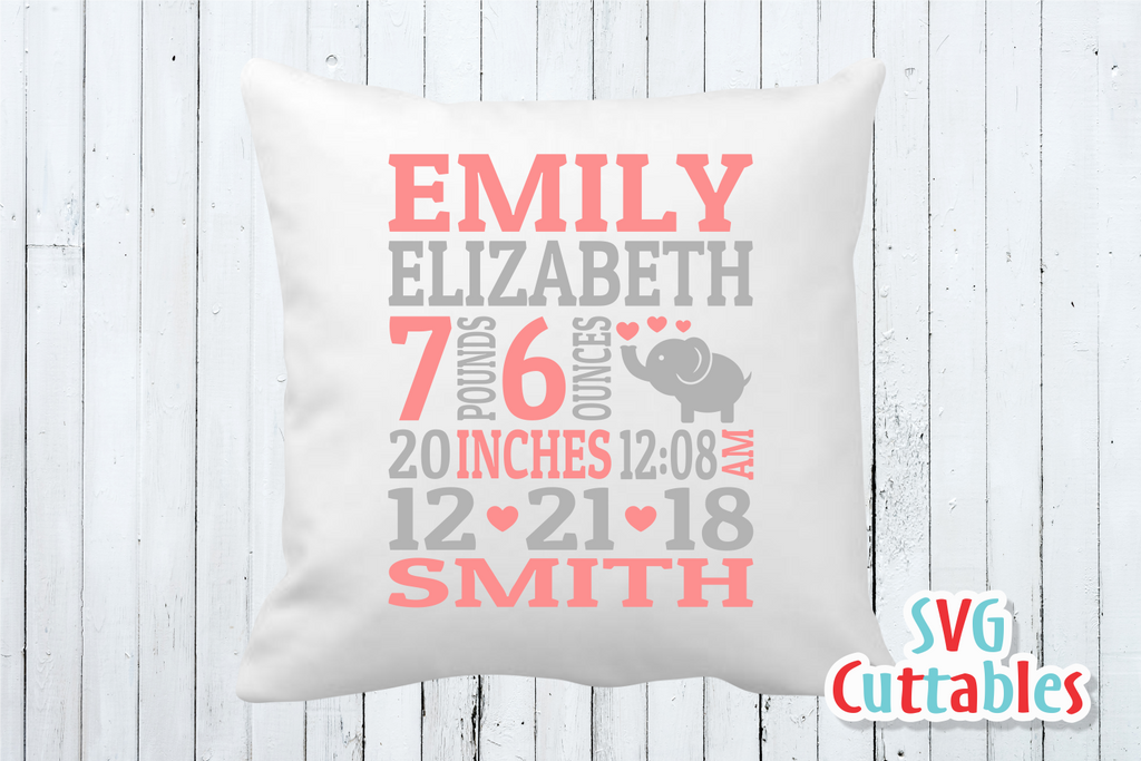 Baby Birth Announcement Elephant | svgcuttablefiles