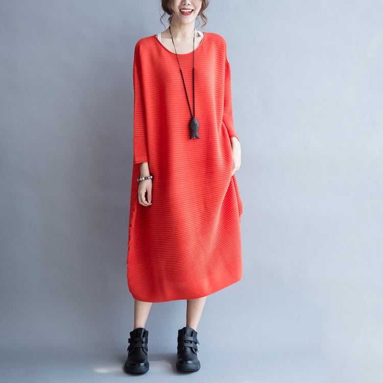 2017 autumn thick red sweater dresses plus size casual knit dress ...