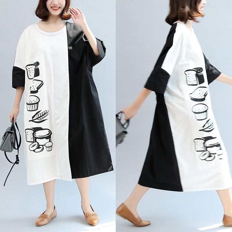 2021 fall black white patchwork cotton dresses oversize print warm outfits