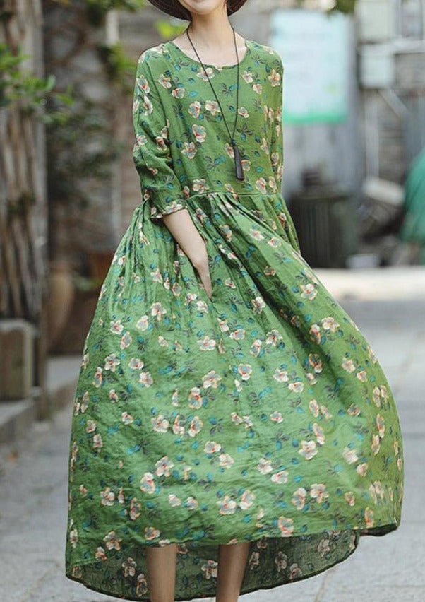 green linen dress