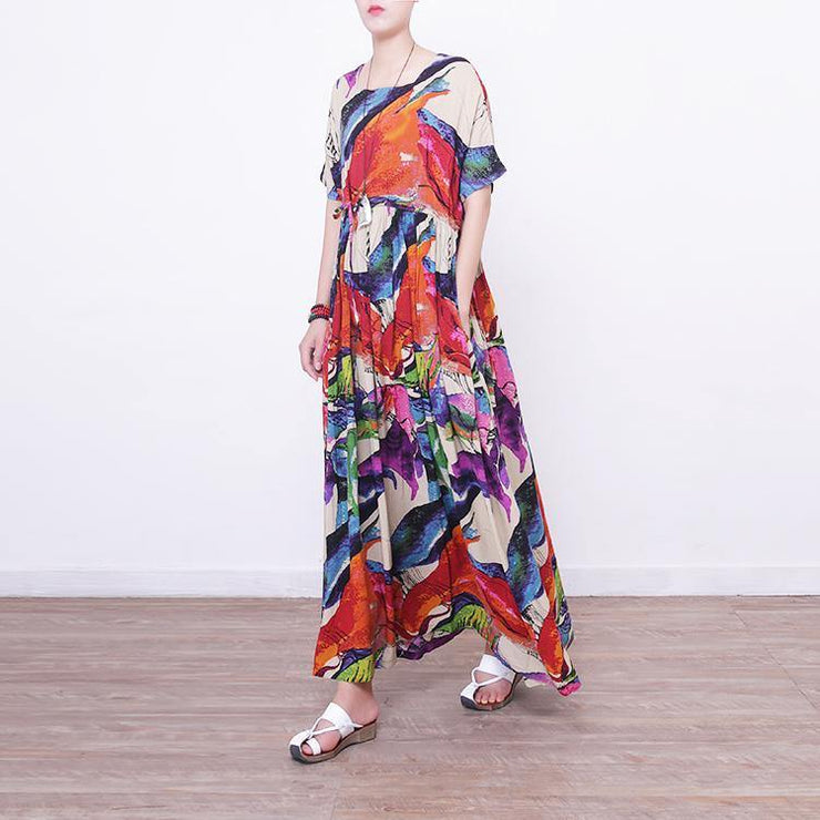 2018 prints linen maxi dress oversize o neck linen maxi dress Elegant ...