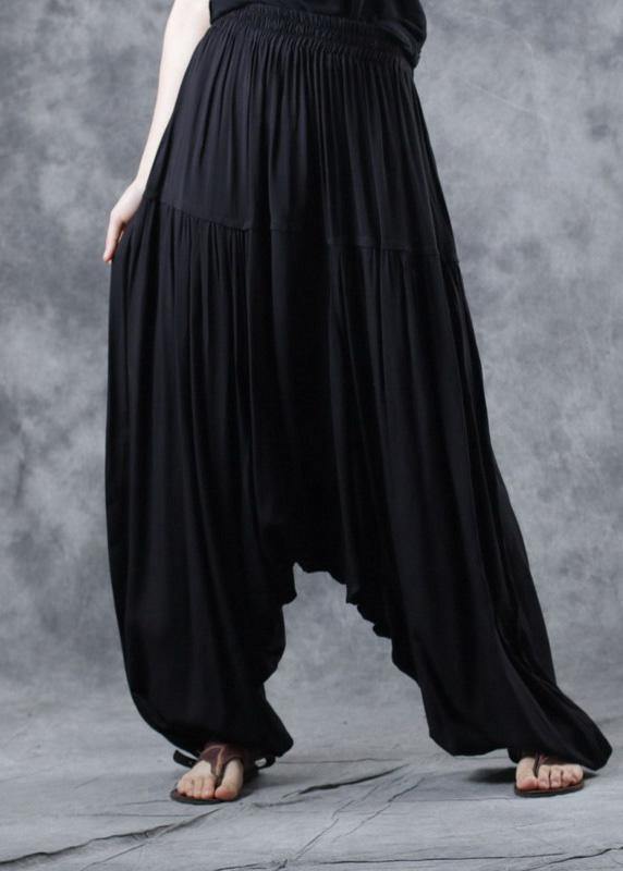 2019 black elastic waist new linen pants loose Cinched harem pants ...