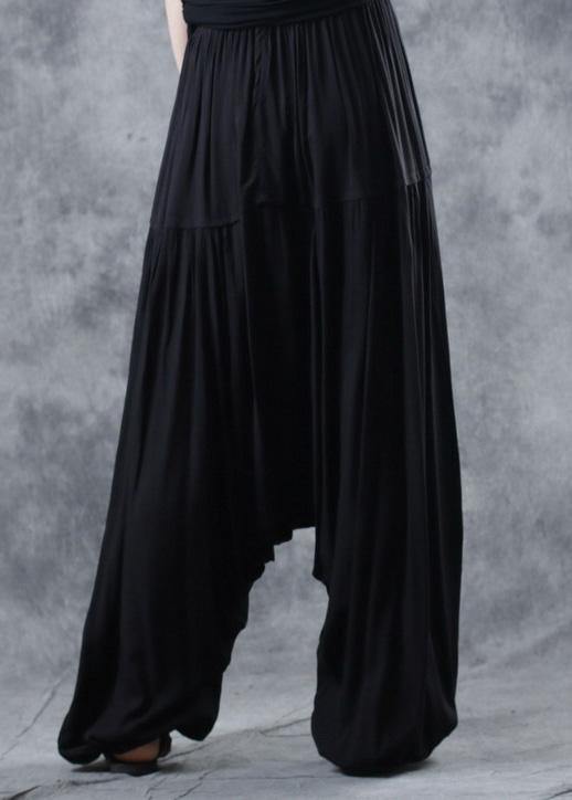 2019 black elastic waist new linen pants loose Cinched harem pants ...